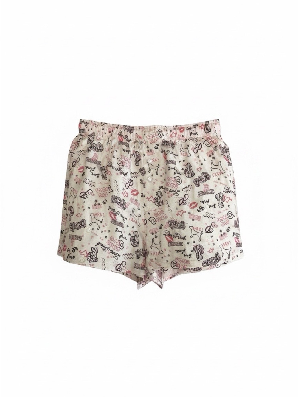 PINK Victoria's Secret Cream Printed Lounge Shorts with Pink & Black Accents